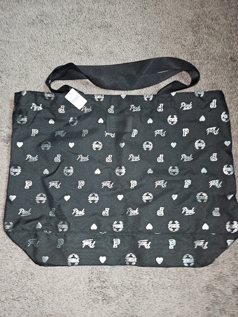 Victoria’s Secret Pink Tote Black And Silver Zip Tote Bag NWT